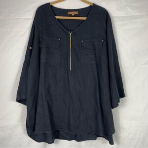 Ellen Tracy Navy Blue Linen Tunic Top Lagnelook